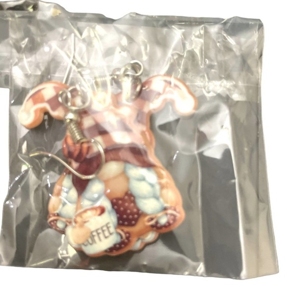Gnome Acrylic Coffee Drop Earrings - Picture 4 of 5